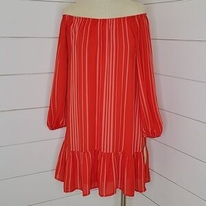 NWT Copper Key small red white stripe drop waisted mini dress